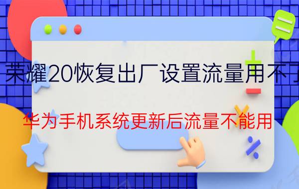 荣耀20恢复出厂设置流量用不了 华为手机系统更新后流量不能用？